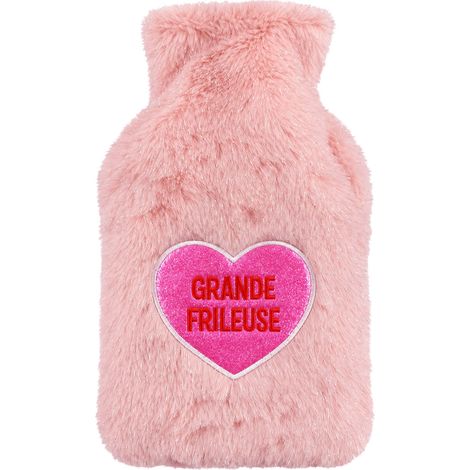 Bouillotte à eau grande frileuse rose en peluche 27 cm (1/2)
