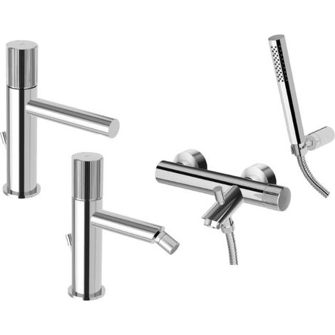 Composizione miscelatori lavabo e bidet c/scarico + set vasca con