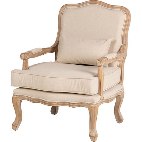 Sessel aus Gummibaumholz, Beige, Leinen, 64 x 72 x 92 cm (1/5)