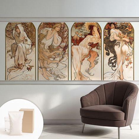 Papier peint avec colle pour décoration moderne de salon chambre à coucher cuisine et bureau Facile Saisons féminines 250x104 cm (1/5)