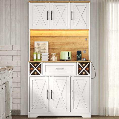 Buffet de cuisine haut 105 x 40 x 180 cm avec LED et porte-bouteilles OKMYHOME (1/5)