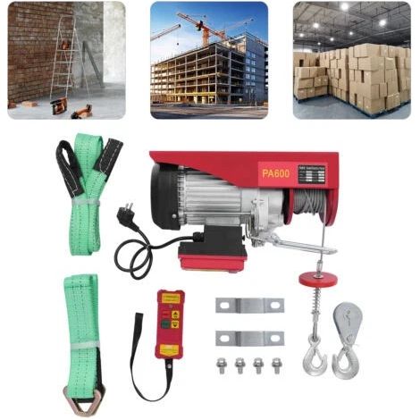 Elektrische Seilwinde, 300 kg bis 600 kg Hubhöhe, 12 m Seilzug, 1200 W Windenmotor, Aluminiumseilmotor mit drahtloser Fernbedienung, Seilzug, Kettenzug