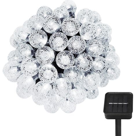 Luces navideñas, 9,5 m, 50 LED, 8 modos, resistentes al agua, con sensor de luz, alimentadas por energía solar, blancas. (1/5)