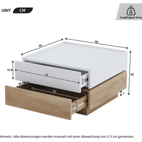 Funktionscouchtisch Wohnzimmertisch, um 360° drehbare , drehbare Tischplatte mit 2 Etagen und Aufbewahrungsschrank, Beistelltisch mit Walnussrahmen für das Wohnzimmer, Weiß,606038cm (1/5)