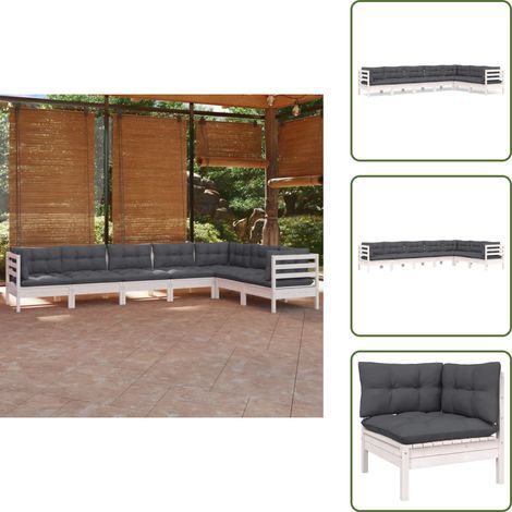 7-tlg. Garten-Lounge-Set mit Kissen Weiß Kiefer Massivholz - Garten Lounge Set - Kiefernholzmöbel - Outdoor Möbel - Gartenzubehör - Loungemöbel