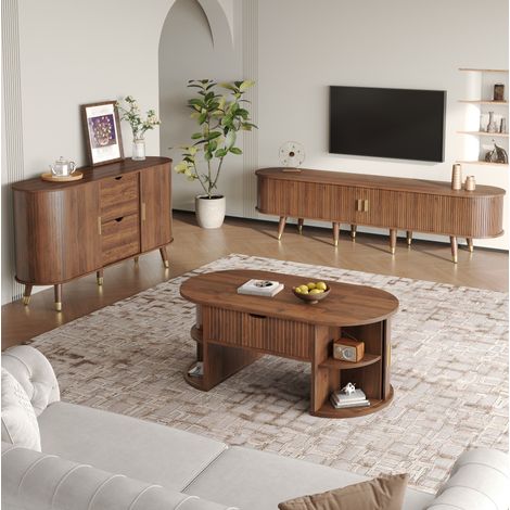 Set soggiorno 3 pezzi in MDF noce con contenitore e piano sollevabile - MEUBLIV (1/5)