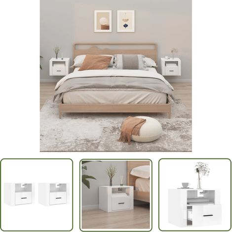 The Living Store Wand-Nachttische 2 Stk. Hochglanz-Weiß 50x36x40 cm - Wand-Nachttisch - Hochglanz Weiß - Wohnzimmerdeko - Möbel Online Kaufen - Nachtschränkchen (1/5)
