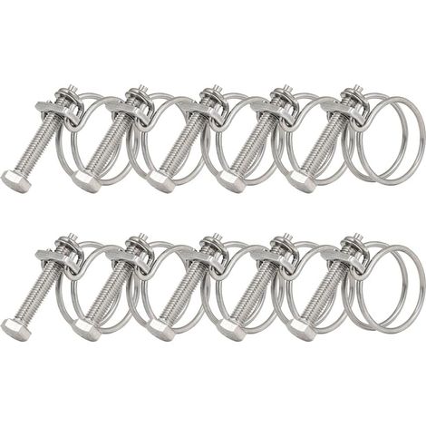 Colliers de serrage à double câble de 21-25 mm, 10 clips de tuyau en acier inoxydable 201, collier de serrage universel réglable pour tuyauterie (lot de 10) (1/5)