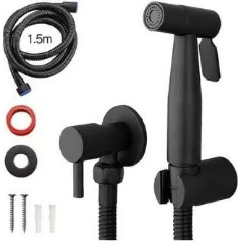 Portable black bidet sprayer – Stainless steel – For cold water – Hygienic bathroom accessory (1/5)