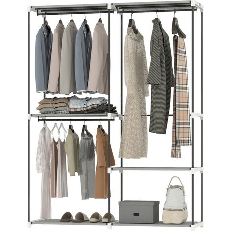 Armoire Talian dressing ouvert étagères tringles gris clair (1/5)