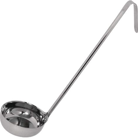 Louche à Fond Plat en Acier Inoxydable 112 ml/4 oz, Argenté, Manche Long avec Crochet de Rangement, Fond Plat pour Étaler la Sauce, Louche à Sauce pour Préparation Pizza, GG004