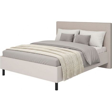 Letto Matrimoniale Uboldo, Letto Matrimoniale Dimensione Materasso 160x200 cm, Imbottito, Testiera Imbottita, Beige