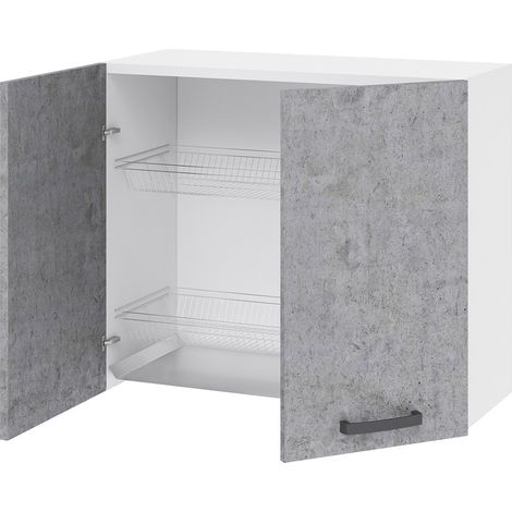 Pensile colapiatti cucina 80x32x72 cm in legno bianco frassinato e cemento con due ante - Antartide (1/3)