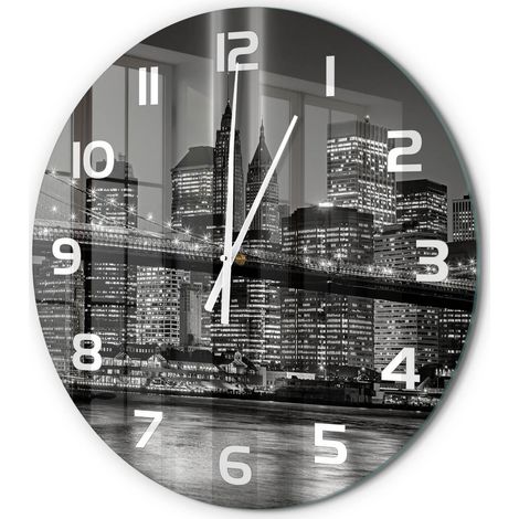 Horloge Murale Ronde Design en Verre Trempé Silencieuse Décoration Intérieure Manhattan, New York fi 60 cm (1/5)
