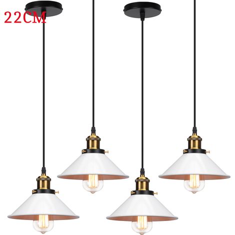 Pendelleuchte Edison Hängelampe mit Ø22cm Regenschirm Lampenschirm Eisen Art Lampe für Loft Esszimmer Wohnzimmer Weiß 4PCS (1/5)