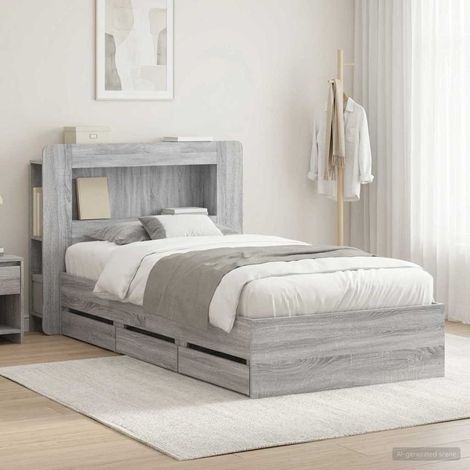 vidaXL Bed Frame with Storage and Headboard Grey Sonoma 90 x 190 cm (1/5)
