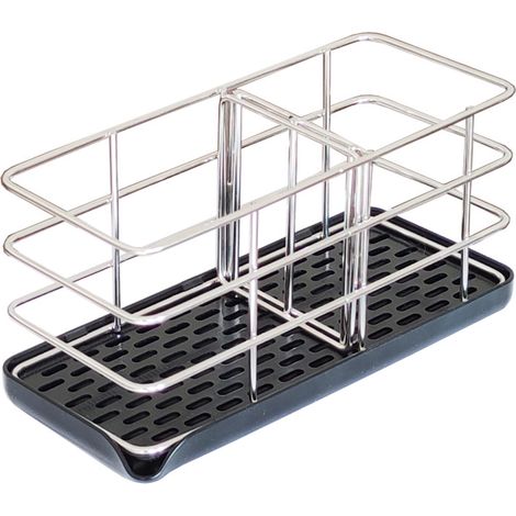 Filiyano-Étagère de rangement pour vaisselle de cuisine en acier inoxydable 20 x 8,5 x 10 cm, avec panier égouttoir à baguettes, porte-éponge et (1/5)