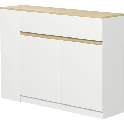 Weißes Sideboard mit Stauraum, 110 x 29,5 x 82 cm, mit 2 Schubladen, 3 offenen Regalfächern und einem 2-türigen Schrank