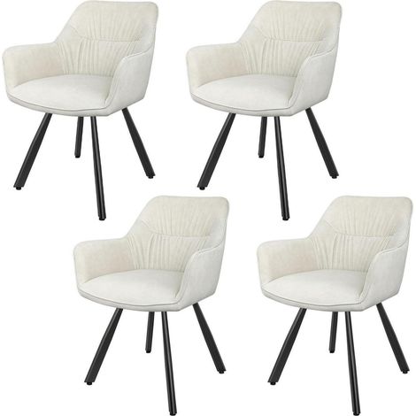 Lot de 4 chaises de salle à manger pivotantes 180° avec accoudoirs, tissu beige (1/5)