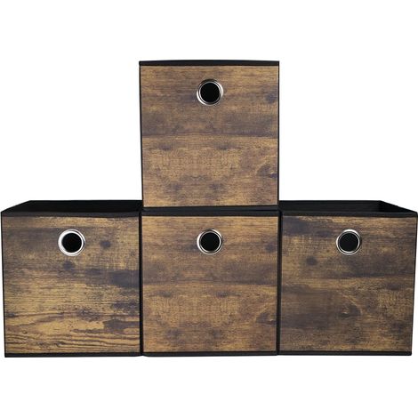 Lot de 4 boîtes de rangement durables avec grain de bois, paniers de rangement décoratifs en tissu épais pour étagère ouverte, placard, débarras, chambre à coucher, chambre d'enfant, bureau, dortoir (1/5)