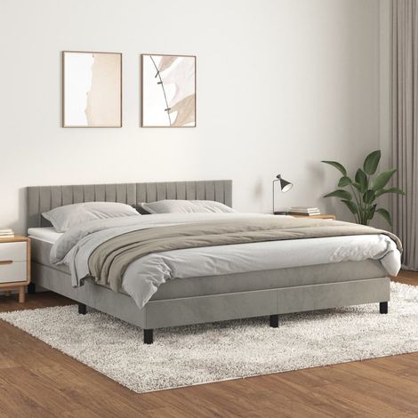 Sommier à lattes de lit et matelas Gris clair 160x200cm Velours (1/5)