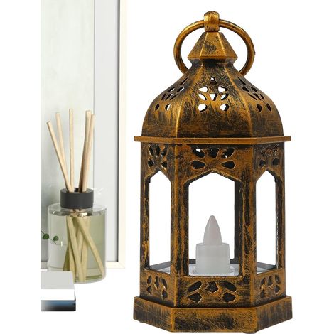 Lanterne de style marocain, lampe vintage à piles, lampe de table décorative avec éclairage doux, accessoire d'éclairage de la maison, lumière d'accen (1/4)