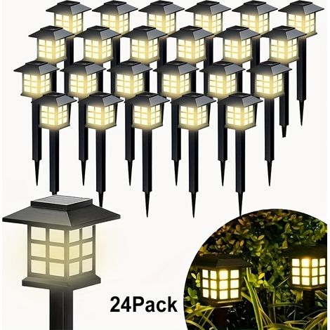 Set di luci solari a LED (24/12/8/6/4/2) – accensione automatica – resistenti al vento e alla ruggine – luce calda – per vialetto, giardino e patio. (132 caratteri) (1/5)