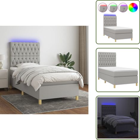 Cama con cabecero ajustable - vidaXL Cama box spring colchón y luces LED tela gris claro 90x190 cm - Cama con tira LED