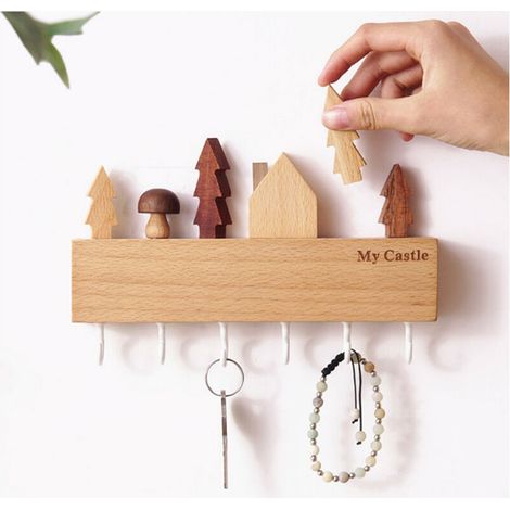 Kreativer nordischer Wandhaken aus Buche zur Aufbewahrung von Schlüsseln im Eingangsbereich (weiß)