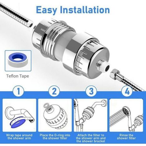 Filtre De Douche - 20 Étapes De Filtration - Élimine Chlore Et Métaux Lourds - Anticalcaire - Pour Pommeau De Douche Standard - 1 Pièce (1/5)