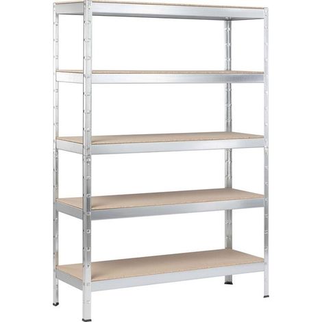 SCHULTE Regalwelt Schwerlastregal XL mit 5 Holzböden, Traglast pro Ebene 150 kg, 180x130x45 cm (HxBxT), verzinkt, Lagerregal, Kellerregal, Werkstattregal, Steckregal (1/2)
