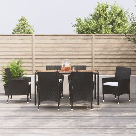 vidaXL Ensemble à manger de jardin coussins 7pcs Noir Résine tressée (1/5)