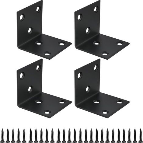 Set mit 4 schwarzen L-förmigen Edelstahlwinkeln für Holzmöbel 90°-Winkel (50 x 50 x 50 mm) aus Edelstahl, Halterungen für Wandregale (1/5)