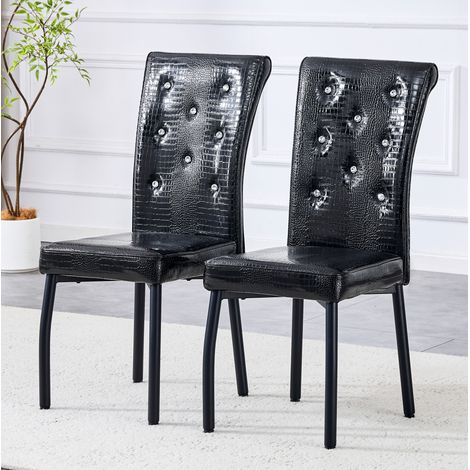 Set di 2 sedie da pranzo 42x61,5x101 cm in PVC nero, facili da montare, moderne FloraGrace (1/5)