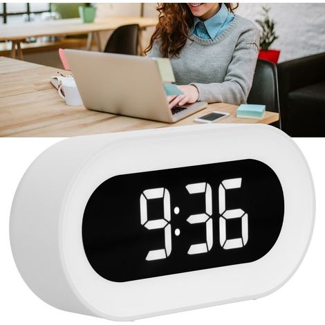 Réveil veilleuse LED haute définition avec 18 pistes musicales, deux alarmes, calendrier perpétuel et fonction mémoire, blanc. (1/5)