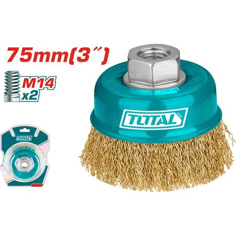 SPAZZOLA A TAZZA FLEX SMERIGLIATRICE METALLICA OTTONE Ø75mm ATTACCO M14 TOTAL