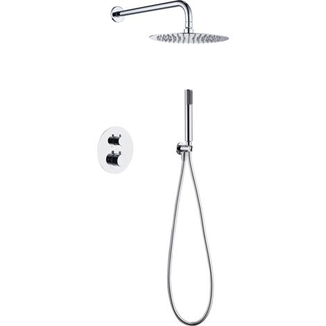 Imex – Ensemble de douche encastré thermostatique – Pomme de douche ronde standard – Finition chromée – Compatible avec toutes sources d’eau chaude