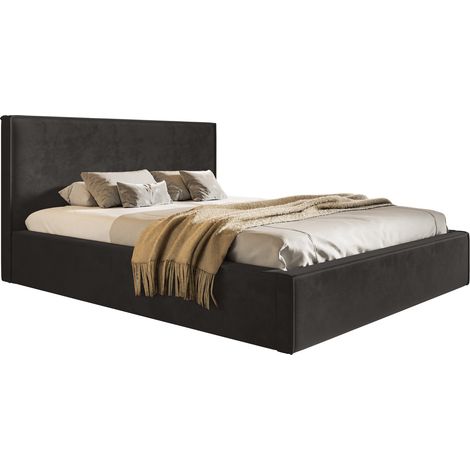 Lit coffre 160x200 Kyoto avec cadre en métal - Lit rembourré avec tissu velvet - Noir (Amor Velvet 4322) (1/5)