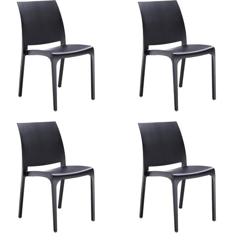 GLOUPIE Set 4 Sedia Volga In Polipropilene Nero,54x46x81Cm,Peso 3,5Kg,Per Interno/Esterno,Made In Italy,Sedie Impilabili (1/5)