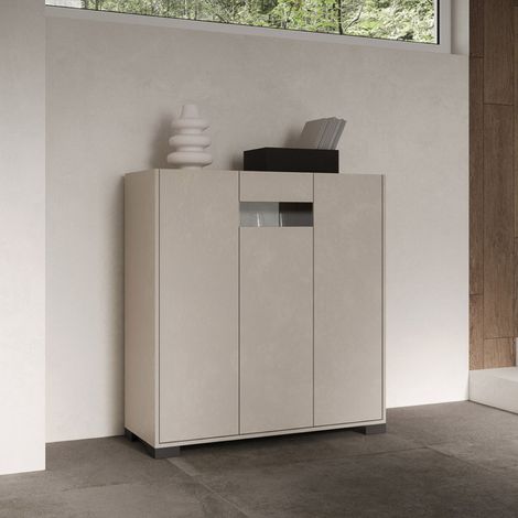 Credenza a 3 ante ROJAS Grigio con inserto in vetro Fume' 103x110 cm (1/4)