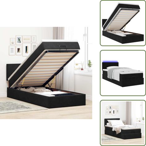 vidaXL Ottoman-Bett mit Matratze & LEDs Schwarz 90x200 cm Samt (1/5)