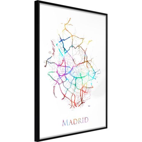 Affiche Murale Encadrée "City Map Madrid Colour" 21 x 30 cm Noir