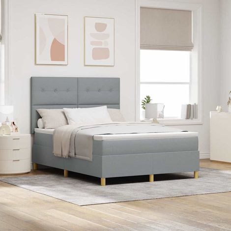 LED Boxspringbett mit Matratze Hellgrau 140 x 200 cm Stoff