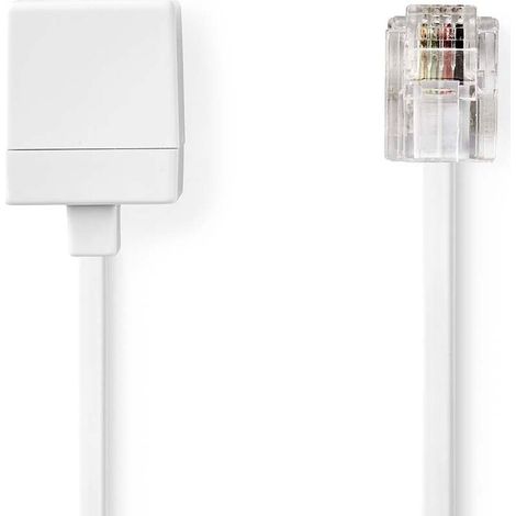 Nedis telefon verlangerungskabel rj11 stecker rj11 buchse 100 m kabeldesign flach beschichtung vergoldet kabeltyp rj11 weiss label