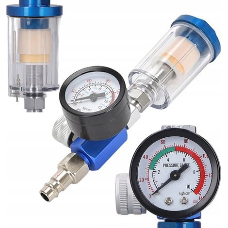 Regolatore di Pressione 1/4" 7BAR con Filtro per Pistola a Spruzzo HVLP – Alluminio e Plastica, 0-140 PSI, Rimozione Umidità e Impurità