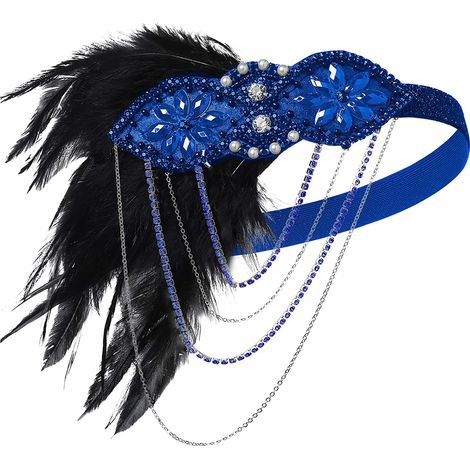 Headband Années 1920 - Bandeau Plume Noire Cristaux Décoratifs - Accessoire Cheveux Thème Great Gatsby - 1 Pièce (1/5)