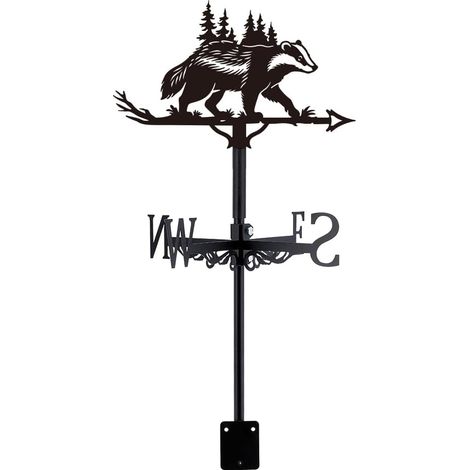 Girouette 1 Pièce en Fer Blaireau 11.3x8.5 pouces/28.7x21.7 cm Animal Girouette de Jardin Exterieur de Forêt Indicateur de Direction du Vent Noir Métal Mat Décoration de Toit Jardin Clôture (1/5)