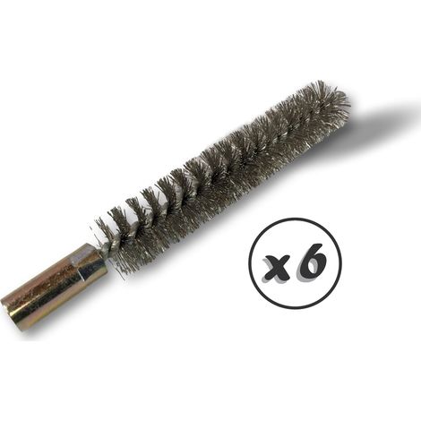 Ecouvillon INOX Condenseur  Lot de 6  Ø 15 mm  Raccord laiton taraudé M6 femelle  Torsade en acier galvanisé  Brosse nettoyage paroi tube alésage  Kibros 4TCI15x6 (1/5)