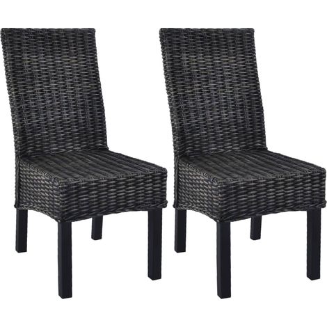 Esszimmerstühle 2 Stk. Schwarz Kubu-Rattan und Mahagoniholz