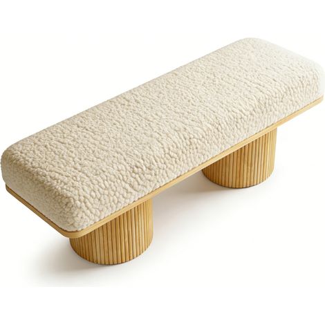Banco tapizado de borreguito 122 cm con base de madera para dormitorio y recibidor (1/5)